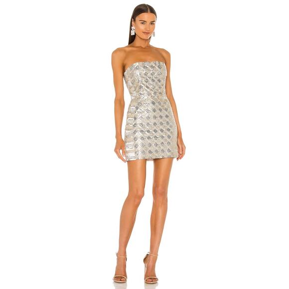 Retrofete Heather Strapless Mini Dress Sequin Embellished Silver Gold Size XS - Picture 3 of 16